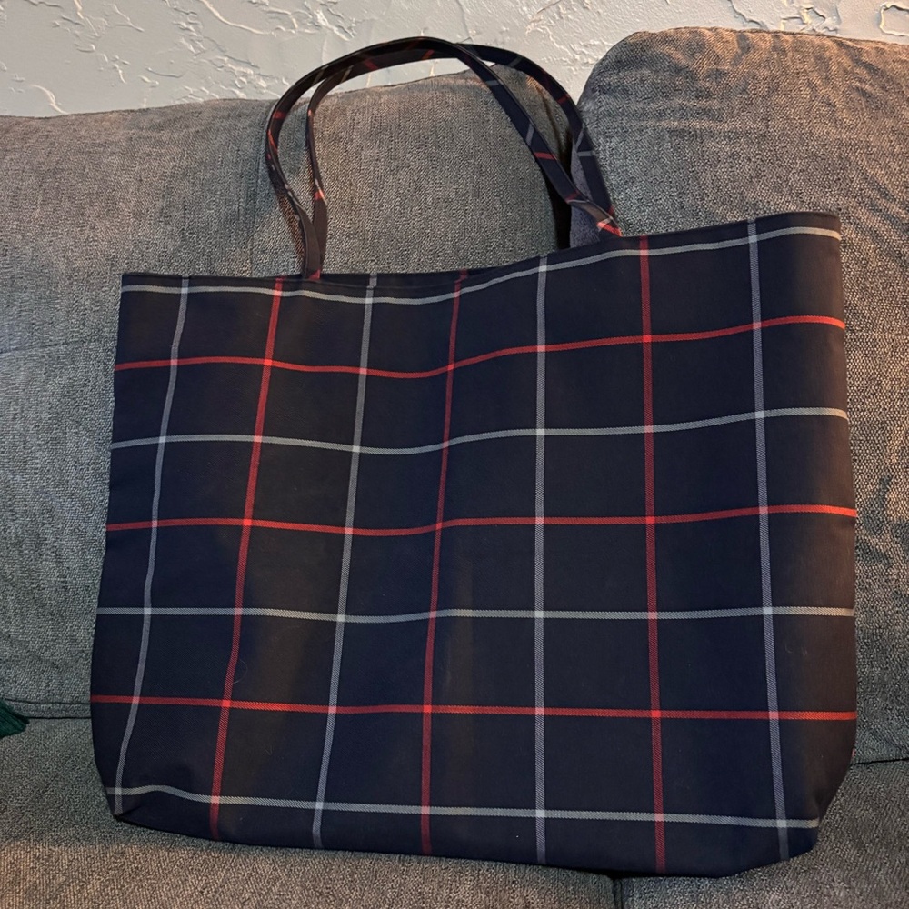 Burberry London Vintage Navy Plaid Tote Bag